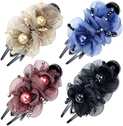 4Pcs Crystal Double Flower Hair Clips Hair Pins Accessories for Women & Girls - Picture 2 of 6