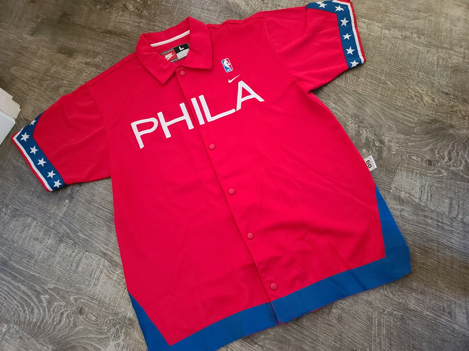 Nike NBA rewind Philadelphia 76ers Sixers 1999 red Shooting Shirt Snap