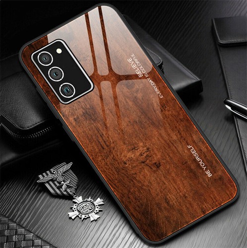 For Samsung S25+ Note 20 S20 FE Shockproof Wood Texture Tempered Glass Back Case - Picture 4 of 17