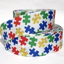 GROSGRAIN RIBBON 5/8", 7/8", 1.5"  3" AUTISM AWARENESS PUZZLE Printed AU15
