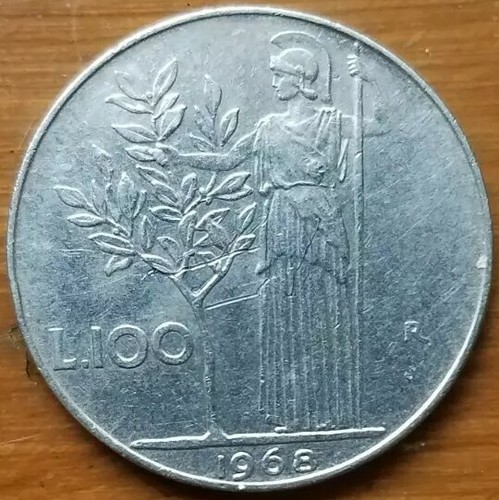 COIN REP. ITALIANA 1968 100L Goddess Minerva stainless steel 8gr FREE SHIPPING - Picture 4 of 6