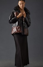 Badgley Mischka Black & Cognac Roberta Puffer Coat Xp Rrp £275