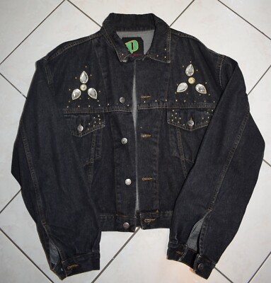 Damen Jeansjacke Pence Jeans schwarz Nieten Strass L