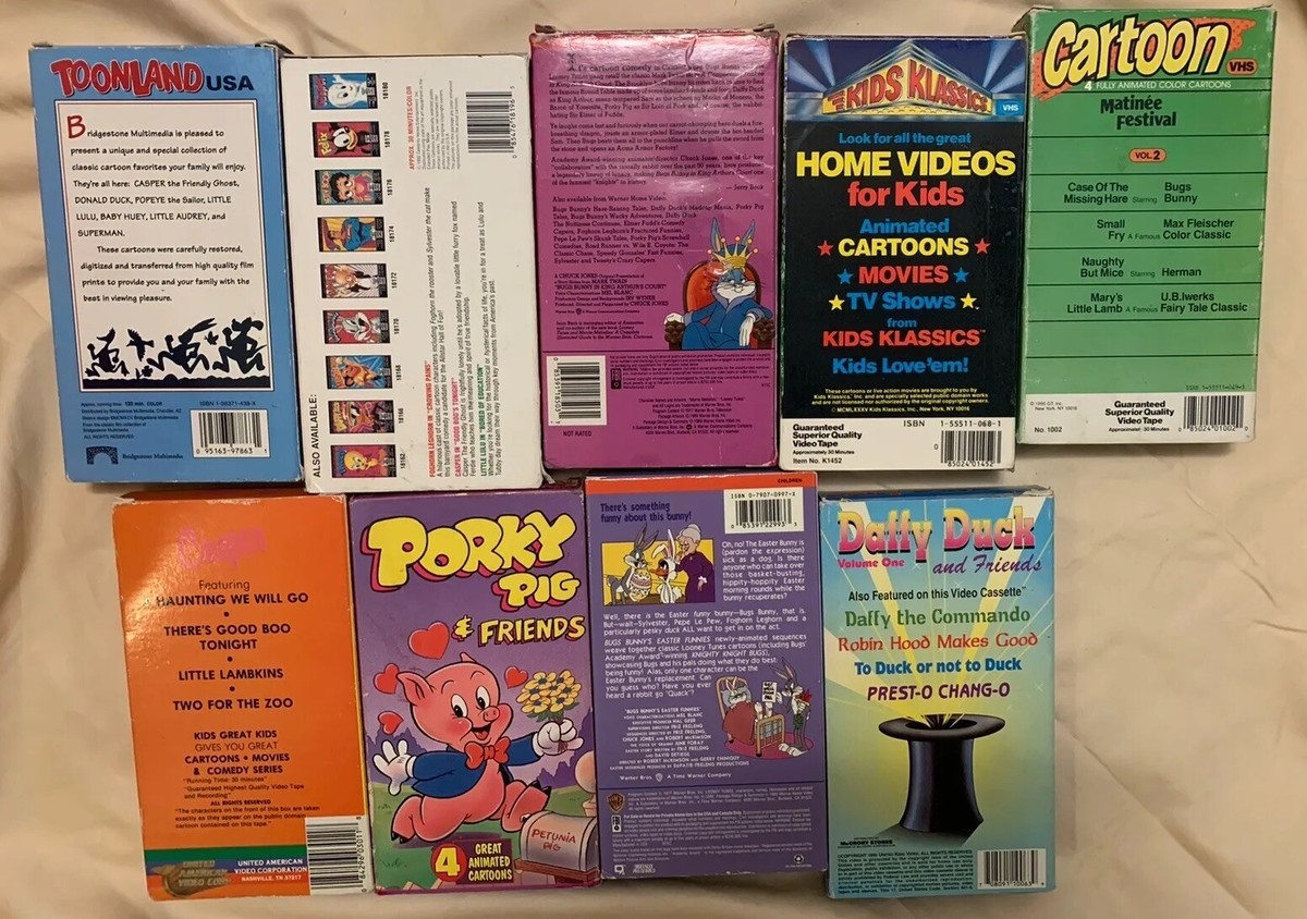 Vintage Cartoons VHS Lot 9, Bugs Bunny Easter-Daffy Duck-Pork Pig