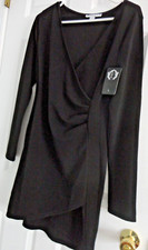 FAVLUX FASHION WOMENS BLACK WRAP LONG SLEEVE SHORT KNEE DRESS SIZE L