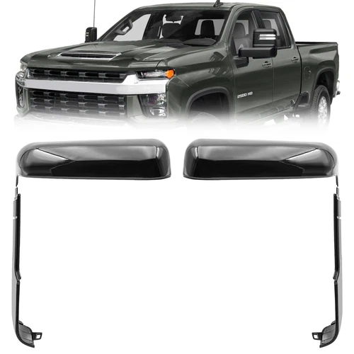 Gloss Black Tow Side Mirror Cover Cap For GMC Sierra 2500HD 3500HD 2020-2024