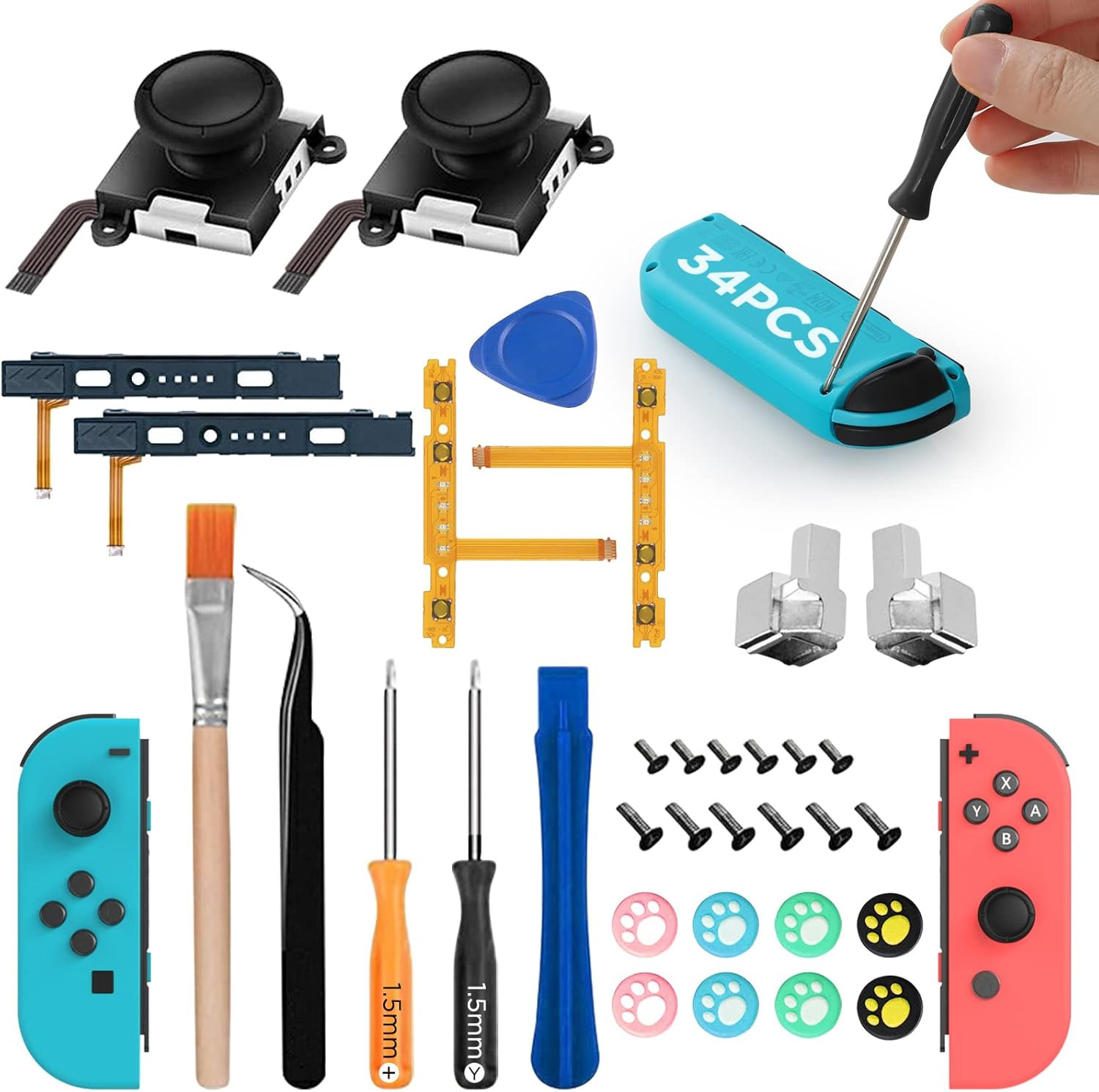 34PCS Riparazione Kit Compatibile per Nintendo Switch Joycon, Controller Accesso