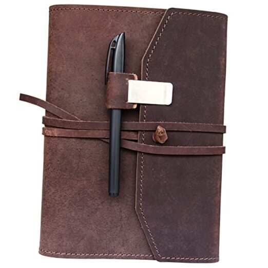 Refillable Leather Journal Writing Notebook in Dark Brown with Lay Flat Design
