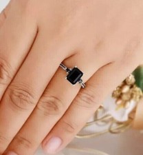 Black Diamond Ring 1.50Ct Emerald Cut Lab Created 14k White Gold Plated Silver