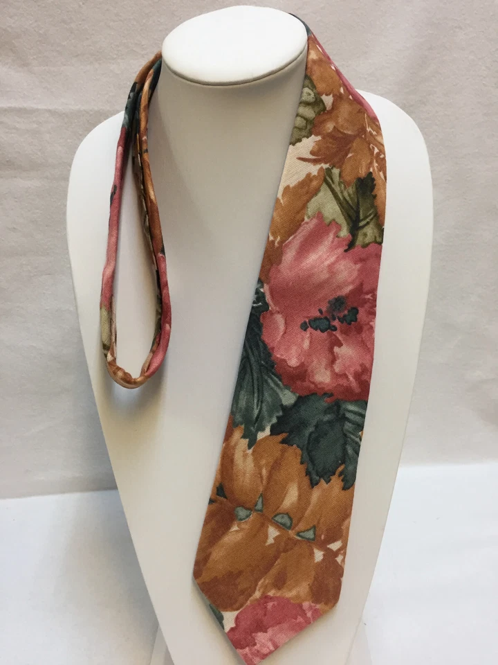 Corbata Land's End Floral 59" Largo Verde Azul Tostado Rosa Algodón Ramie Mezcla de Lino Foto 3 de 4