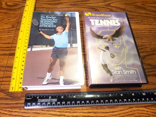 LOT of 2 VHS VCR Tapes, Tennis Self-Help, Stan Smith + Vic Braden TESTED WORKS++