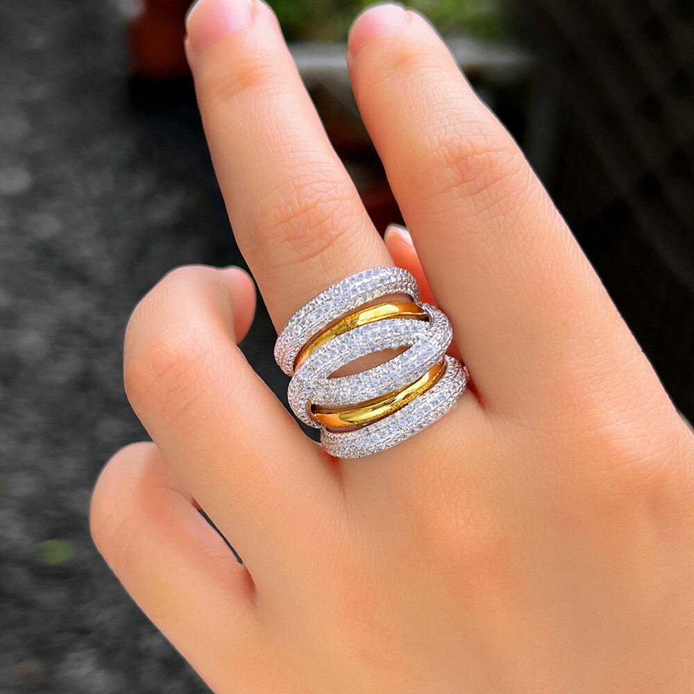 PANDORA Timeless Anello placcato in oro 14k con zirconia cubica trasparente, 58 : Pandora
