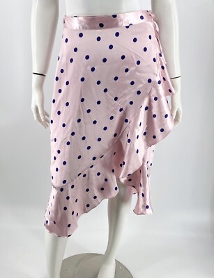 Topshop Skirt Size Pink Navy Blue Polka Dot Ruffle Tie Waist