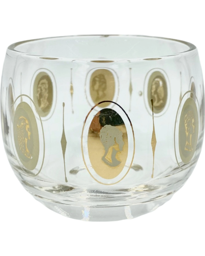 Mid-Century Cocktail Roly Poly Glasses Set 5 Gold Royal Lady Portrait - Picture 11 of 12