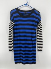 Express Sweater Dress Womens Size XS Long Sleeve Blue Black White Knee Length