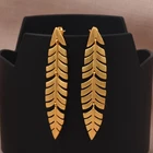 Vintage Boho Long Leaf Design 18K Yellow Gold Plated Dangle Earrings Jewelry