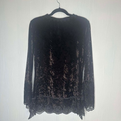NUEVA Blusa Top Passion Concept Vintage Y2K Terciopelo Marrón Encaje Borde Talla L - Imagen 4 de 10
