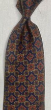 BURBERRYS ALL SILK USA MADE RED GOLD SQUARES CIRCLES NAVY FIELD NECKTIE