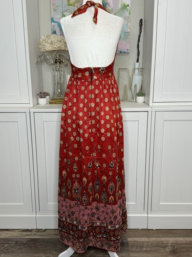 1960s Red Pink Summer Dress Halter A-line I.Magnin Small Velvety Hippy Sundress - Picture 3 of 11