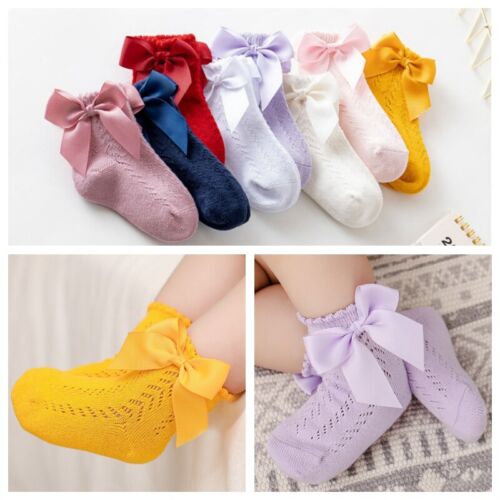 Baby Girls Toddlers Spanish Style Bow Wedding Party School Ankle Socks 0-5years - Afbeelding 1 van 11