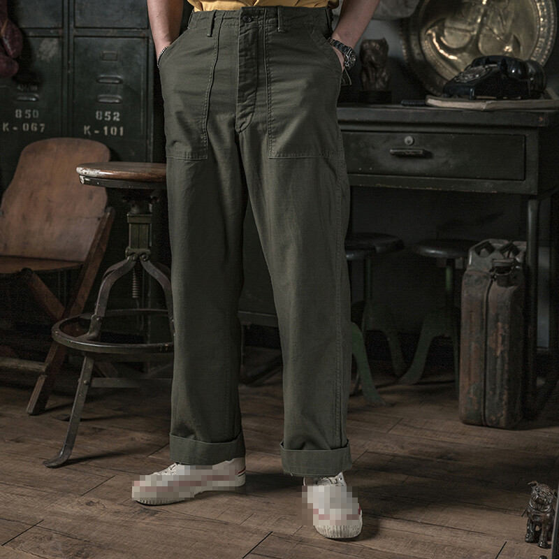 NON STOCK OG-107 Army Green loose Straight Pants Fatigue Baker
