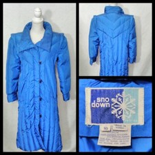 Sno Down Long Stadium Coat Women's Size 10 Puffy Toggles/zipper Blue Inv#z1449