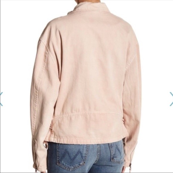 $168 Free People Oversized Moto Jacket Lace Up Rose Pink