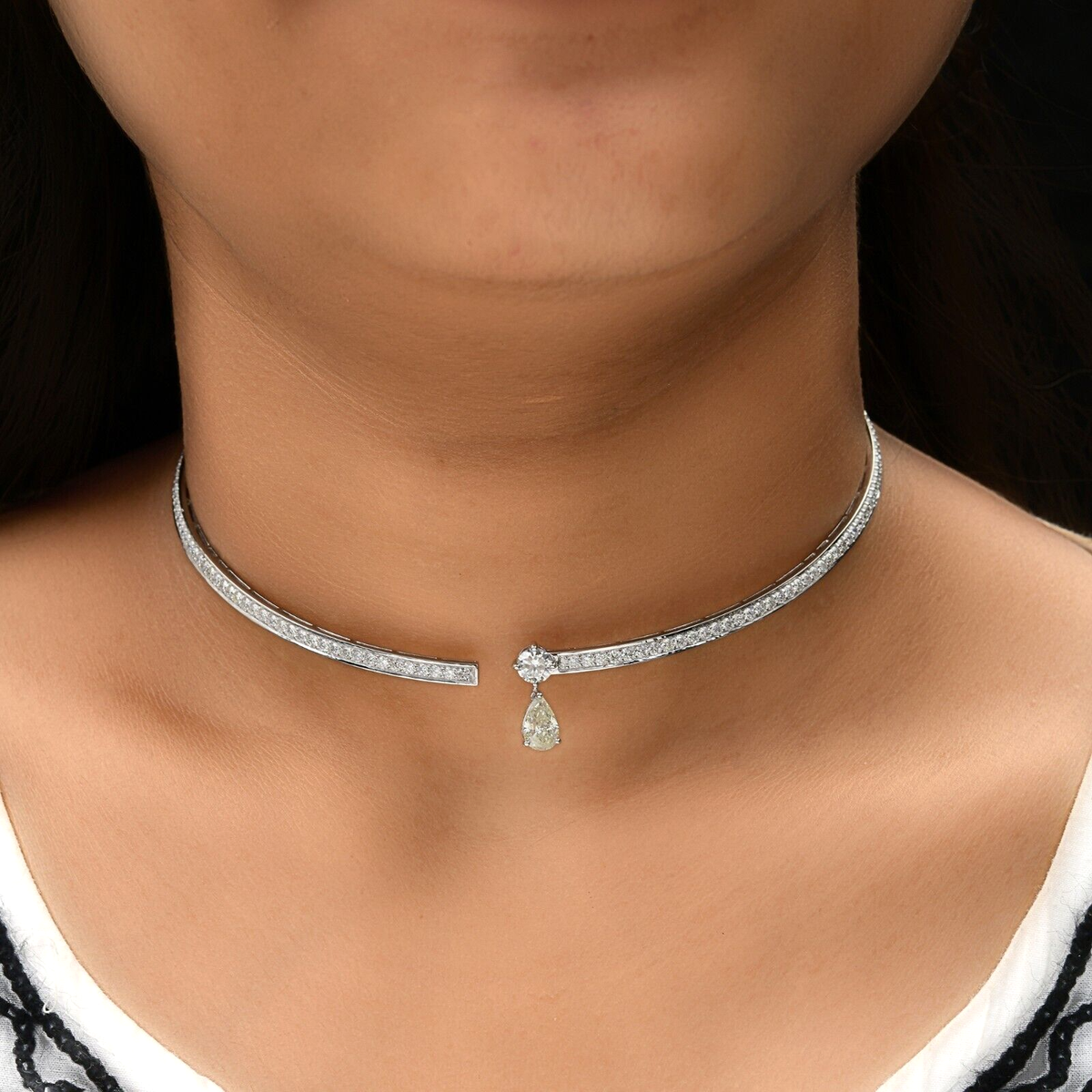 Round Pear 4.41 Ct Natural Diamond Open Choker Teardrop Necklace