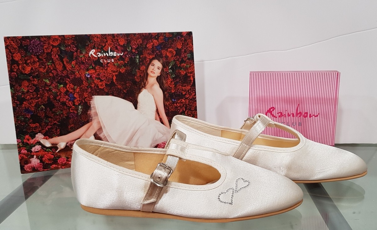 Rainbow Club Wedding Shoes Blossom UK Kids 11 Ivory Satin -Ex