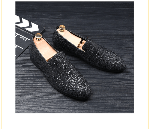 Men's Pointy Toe Glitter Sequin Loafers Moccasin Gommino Party Dress Shoes Size - Picture 16 of 32