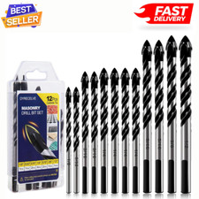 12PCS Masonry Drill Bit Set 1/8 to 1/2 inch Glass Tile Brick Cement Wood Plas...