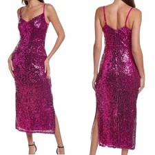 Taylor Stretch Sequined Cowl Neck Midi Sheath Dress Fuschia Pink Size 8 NEW