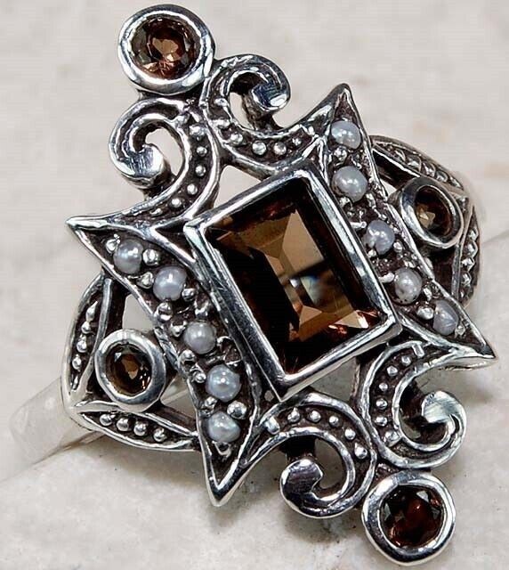 1CT Heat Treated Smoky Topaz 925 Sterling Silver Vintage Art Ring Sz 7 F5-1