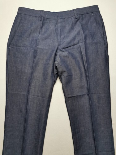 HUGO BOSS Men UK 38 Waist 32 Inseam 28 Linen Wool Suit VGC Blue Single Breasted - Picture 16 of 24