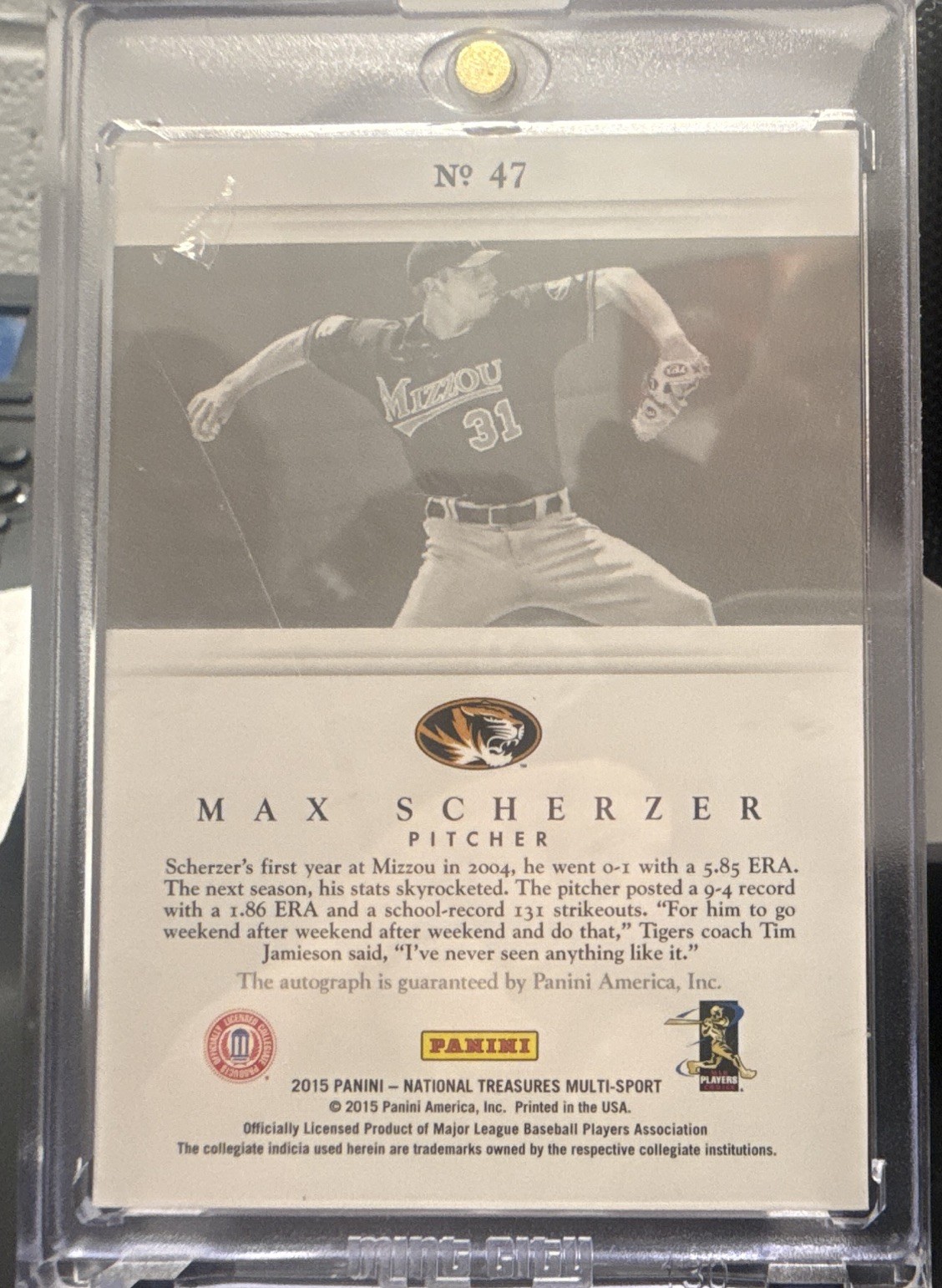 Panini 2015 National Treasures College Signatures Max Scherzer Auto #47 /99 view 2