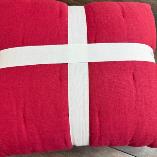 POTTERY BARN BELGIAN FLAX LINEN TUFTED QUILT KING / CAL. KING ~ RED BERRY - Picture 6 of 8