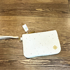 Kendra Scott White Tweed Zip Wristlet Wallet Pouch w/ Wrist Strap Logo