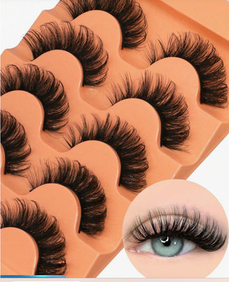 7 Paar schwarze lockige falsche Wimpern flauschig Faux Nerz Manga Wispy Lashes