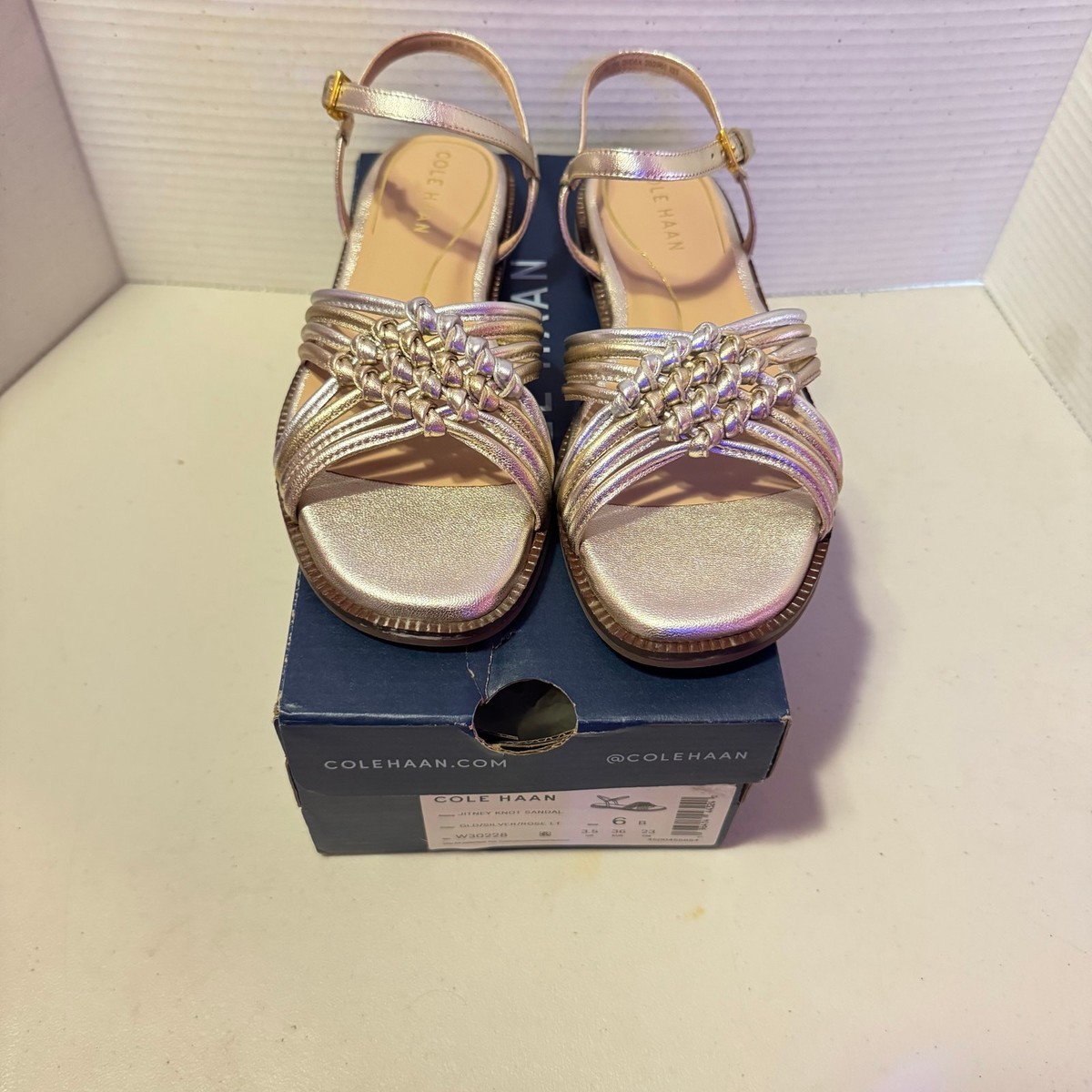 COLE HAAN Jitney Knot Gold/silver/rose Sandal Sz 6 ***NEW IN