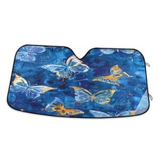 Car Windshield Sun Shade Foldable Car Front Medium Blue Gold Butterflies