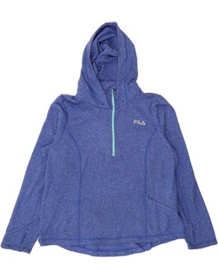 FILA Damen Hoodie Pullover mit Reißverschluss am Ausschnitt UK 18 XL blau gefleckt Polyester AO09