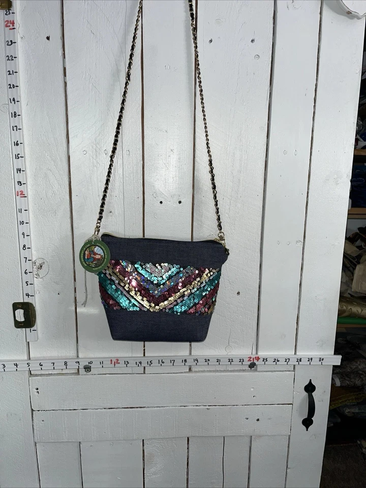 Структурированная джинсовая праздничная сумка Lidia с блестками и металлическим ремешком - Изображение 4 из 4