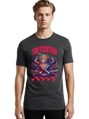 Two-Fighters Mens Graphic Tee,100% Cotton,Casual Summer Wear
