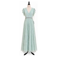 Mac Duggal 5502 Formal Sequin Beaded Seamist Green Evening Gown Maxi Dress 6