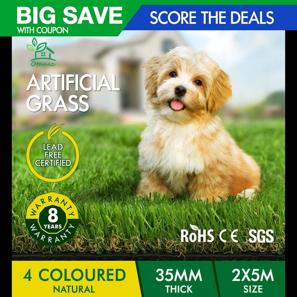 OTANIC Artificial Grass 35mm 2x5m Synthetic Turf 10SQM Roll Fake Yarn Lawn