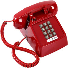 Traditional Red Landline Phone, Retro Corded Telephone Visible Ringing Indica...