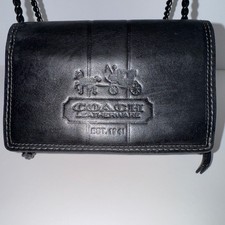 Vintage COACH Bleeker Black Lather Bifold Wallet Pink interior Tartan Plaid