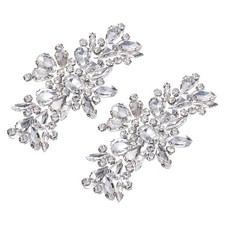 2Pcs Flower Rhinestone Applique, 3.78" x 2.05" Iron on Rhinestone Patch, Silver