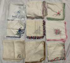 Vintage Dainty Handkerchief Hankies Battenberg LACE Crotchet Lot 9 Embroidered