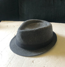 Dark Gray Fedora Hat with Black Band Wool Blend Felt Hat Size M/L